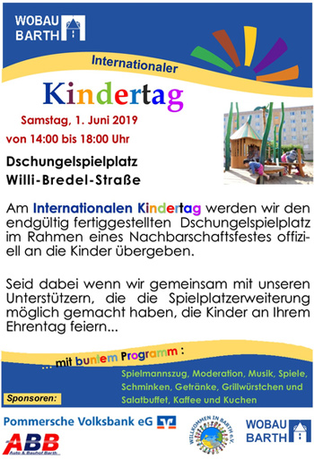 Wobau Barth Einladung Zum Kinder Und Nachbarschaftsfest Am 1 Juni Am Internationalen Kindertag 2019